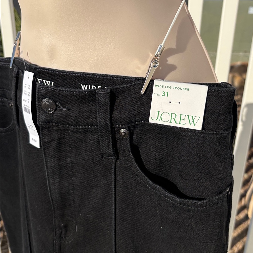 J. Crew Black Denim Wide Leg Trousers Size 31 NWT - Picture 3 of 6